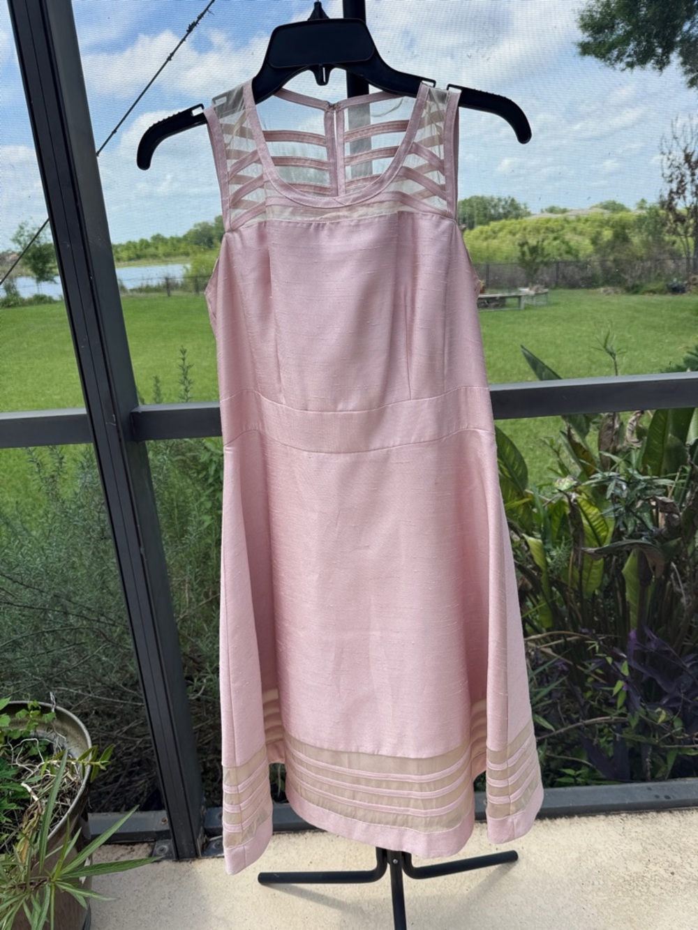 Taylor Soft Pink Sleeveless Midi Dress with Ladder Details